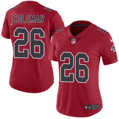 Nike Falcons #26 Tevin Coleman Red Women's Stitched NFL Limited Rush Jersey